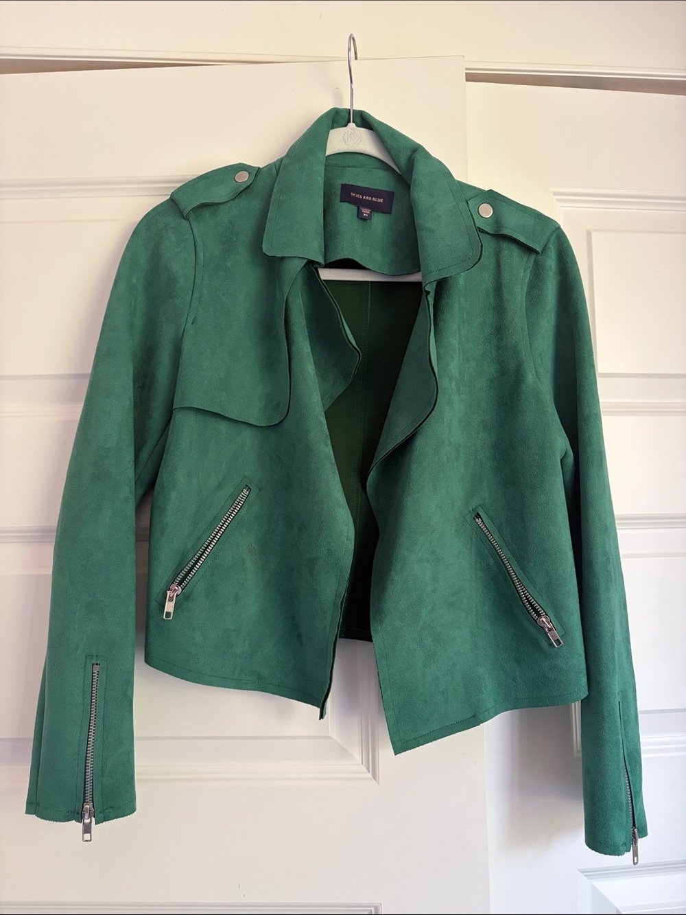 Skies Are Blue Emerald Green Suede Moto Jacket